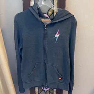 Aviator Nation Hoodie Sz M Blue Full Zip Cotton USA Made Lightning Bolt